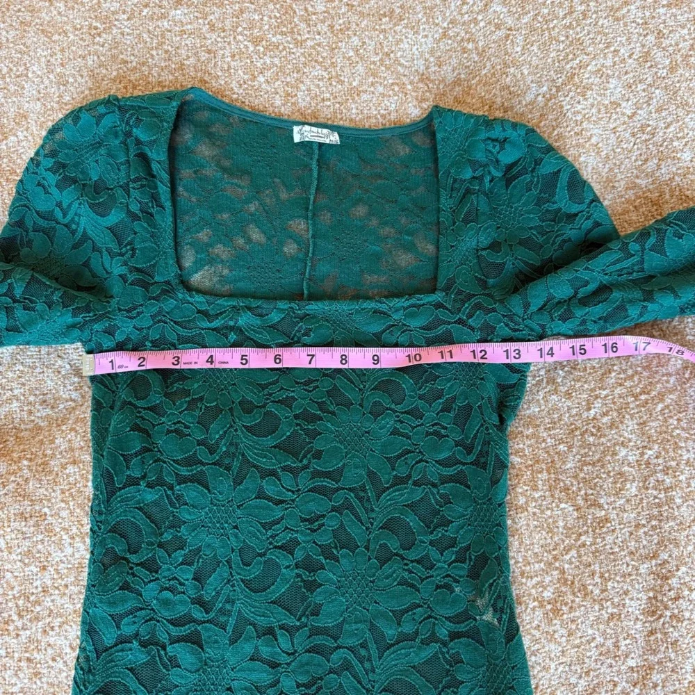 Intimately Free People Green Lace Square Neck Puff Sleeve Top Whimsigoth Boho XS